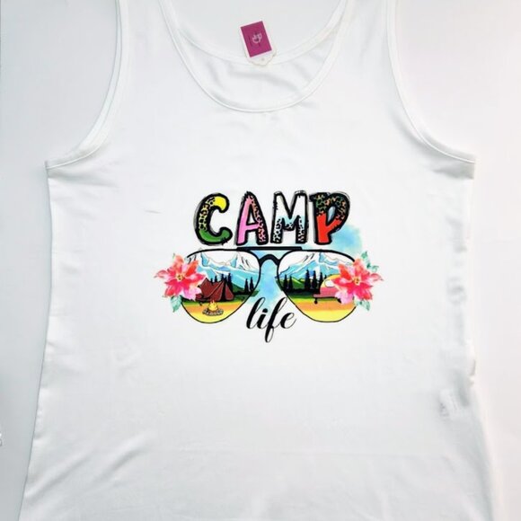 Embrace the outdoors with this custom 'Camp Life' tank top in white, featuring a - Picture 2 of 4